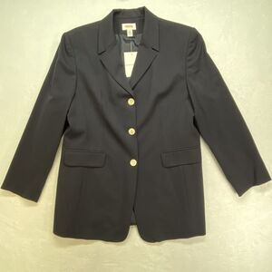 Talbots Blazer Jacket‎ Womens 16 Navy 98% Worsted Wool Academia Button Career